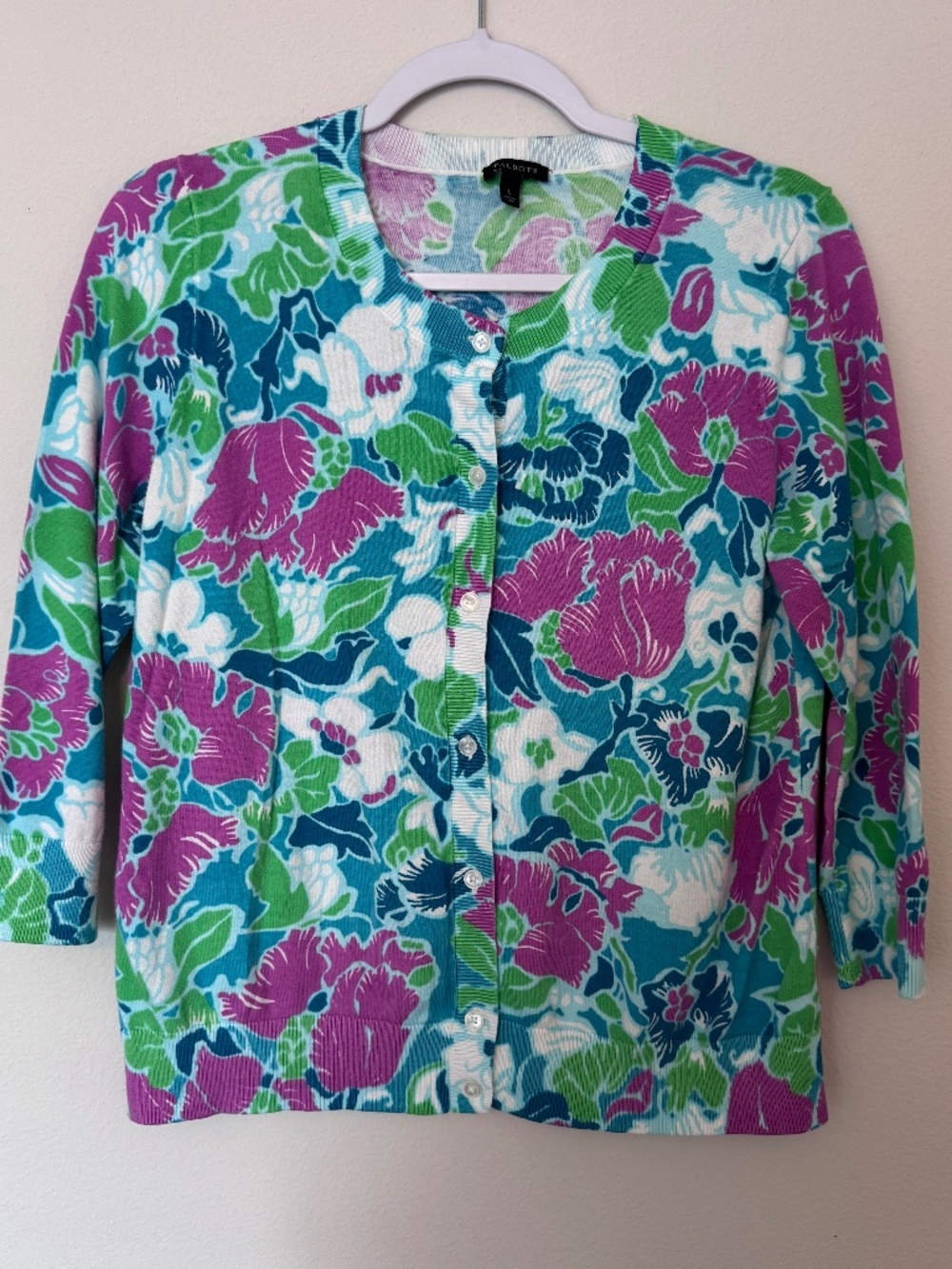 TALBOTS Lightweight Green, Blue, Turquoise Floral Sweater PRETTY / Women's Large